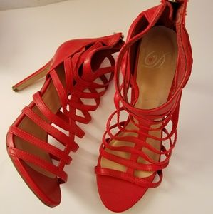 Delicious red scrappy heels size 8 gorgeous
